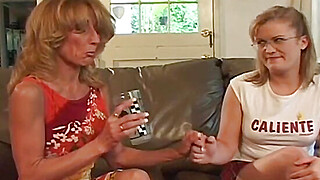 Big boobies lesbian granny sharing filthy dildo with young babe Big Boobs Porn Video