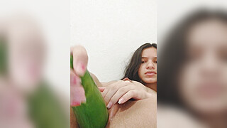 Breaking into my pussy with a long thick cucumber Big Boobs Porn Video